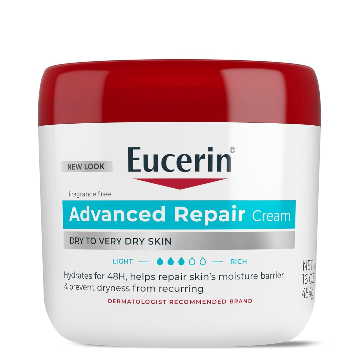 Eucerin Advanced Repair Body Cream, Urea Enriched, Unscented Body Cream for Dry Skin With Triple Moisturizing Complex, 8 OZ Tube