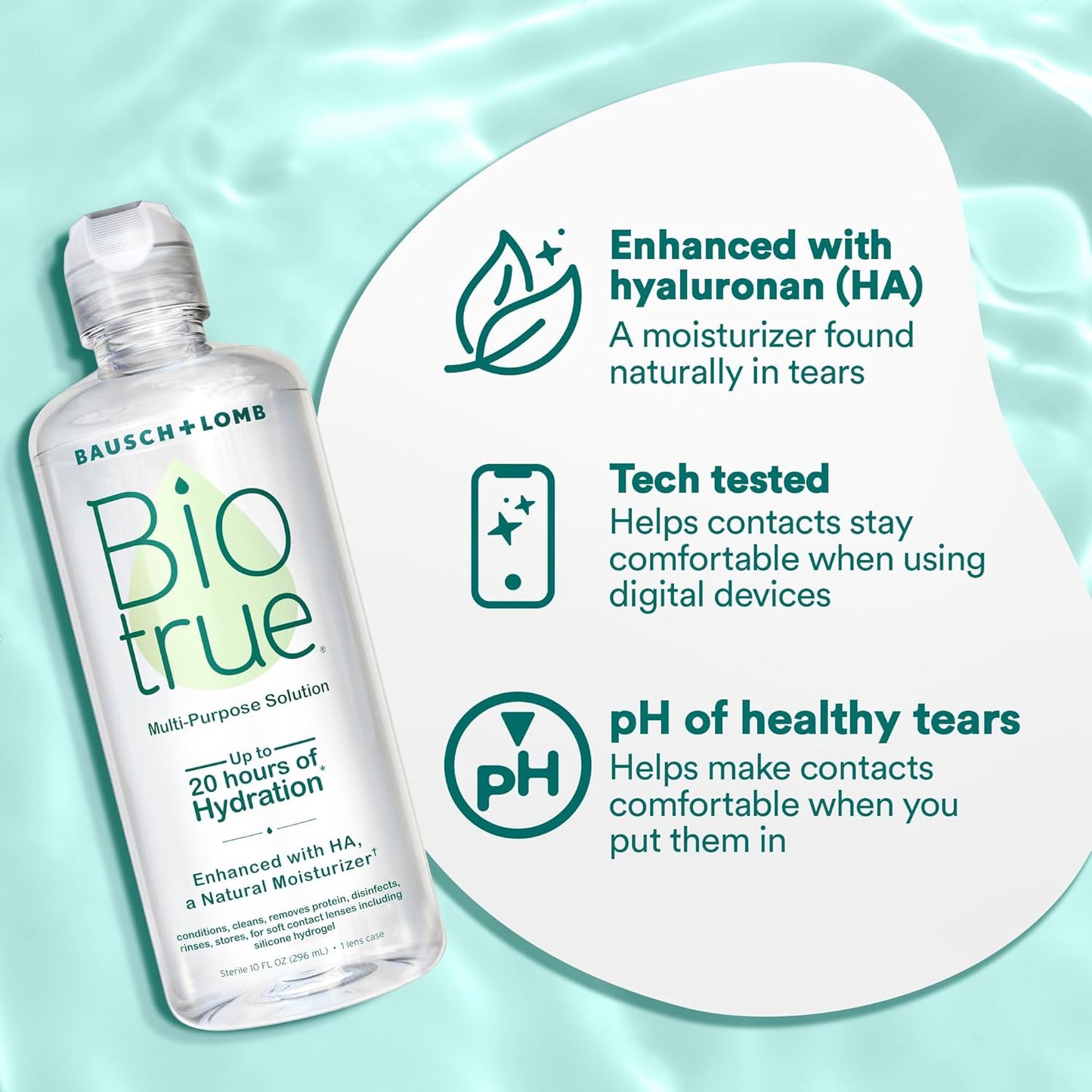 Biotrue Contact Solution, Multi-Purpose Solution with Lens Case, Cleans, Conditions, Hydrates, Disinfects, Removes Protein, Dirt & Debris, Contact Lens Cleaner & Storage, 10 Fl Oz (Pack of 1)