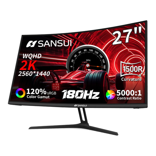 SANSUI 27 Inch Curved 240Hz Gaming Monitor FHD 1080P, 1500R Curve Computer Monitor, 130% sRGB, 4000:1 Contrast, HDR, FreeSync, MPRT 1Ms, Low Blue Light, HDMI DP Ports, Metal Stand, DP Cable Incl.