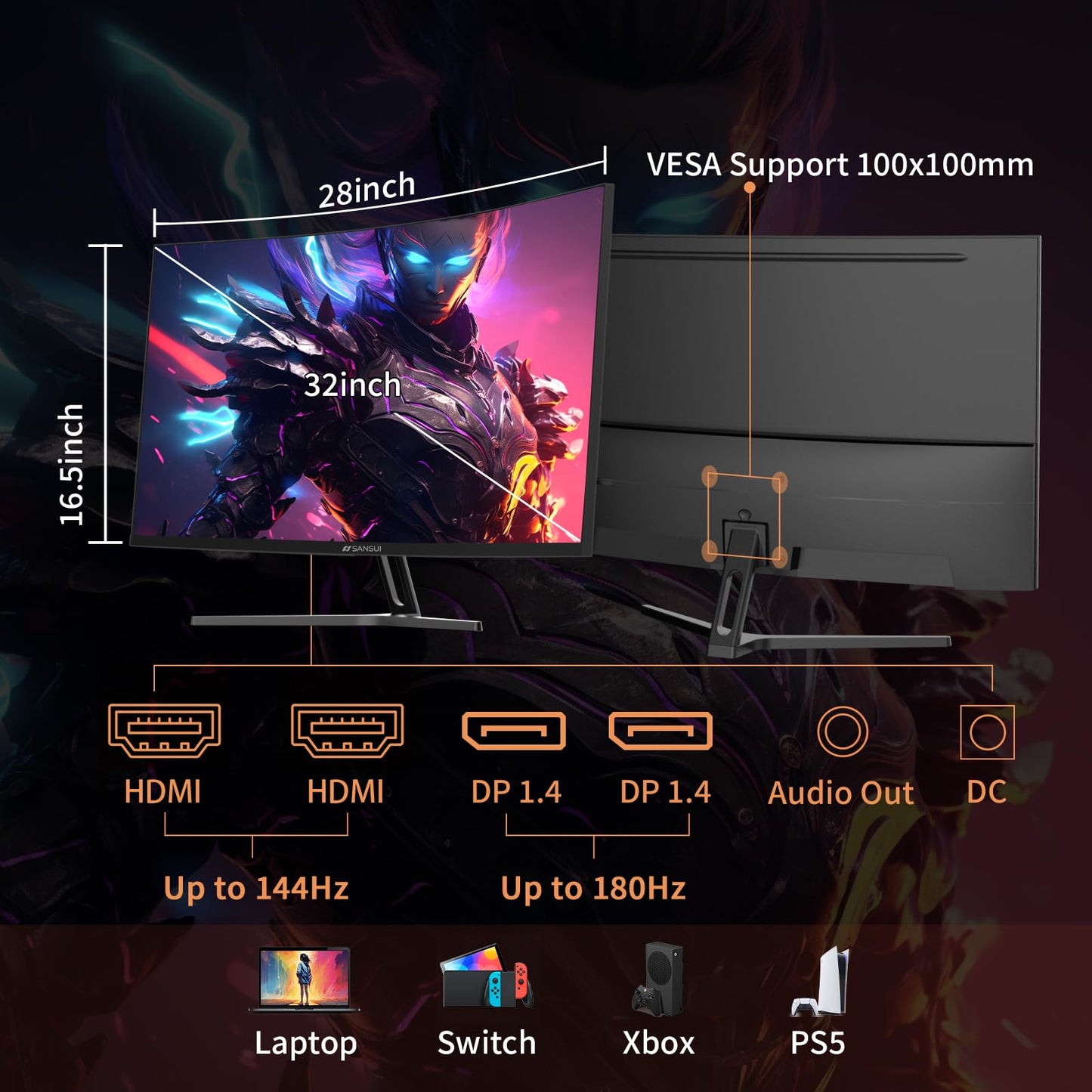 SANSUI 34 Inch 240Hz Ultrawide Curved Gaming Monitor UWQHD 3440×1440, 21:9 2K Curved Monitor 1500R,HDR400,Fast VA, PIP/PBP,AI Crosshair,AIPQ(Visual Enhance),MPRT 1ms,HDMI2.1 * 2,DP1.4 * 2
