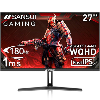 SANSUI 27 Inch Curved Gaming Monitor 180Hz 1ms with Speakers FHD 1080P Computer Monitor FreeSync|1500R|130% sRGB|HDR|Low Blue Light|HDMI DP Ports|VESA Mount|Metal Stand(ES-G27C1 HDMI Cable Incl.)
