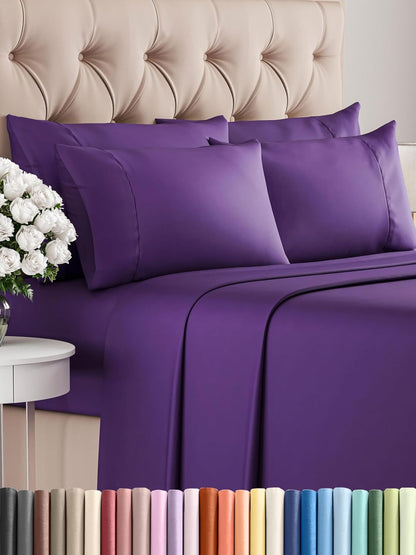 Queen 6 Piece Sheet Set - Cooling Sheets for Hot Sleepers - Hotel Luxury Bedding Set with 8-16 Inch Deep Pockets - 1 Flat & 1 Fitted & 4 Pillowcases - Ultra Soft, Easy Care and Wrinkle Free - White