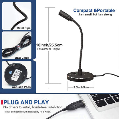 CMTECK USB Computer Microphone, Microphone for pc with RGB Light, Mute Function, Noise-Cancelling Recording Desktop Mic for Laptop for Online Chatting, Home Studio, Podcasting, Gaming, Skype, YouTube