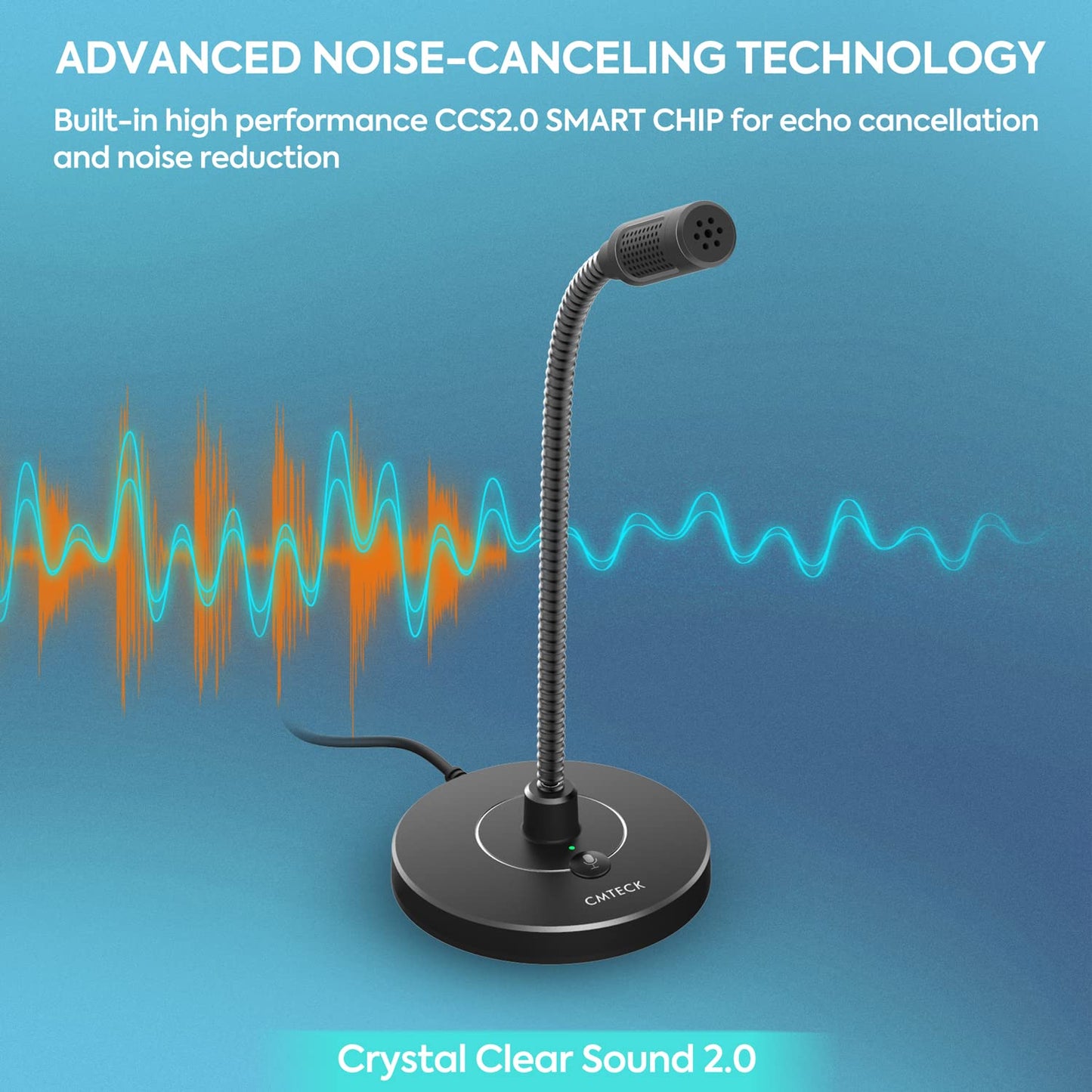 CMTECK USB Computer Microphone, Microphone for pc with RGB Light, Mute Function, Noise-Cancelling Recording Desktop Mic for Laptop for Online Chatting, Home Studio, Podcasting, Gaming, Skype, YouTube