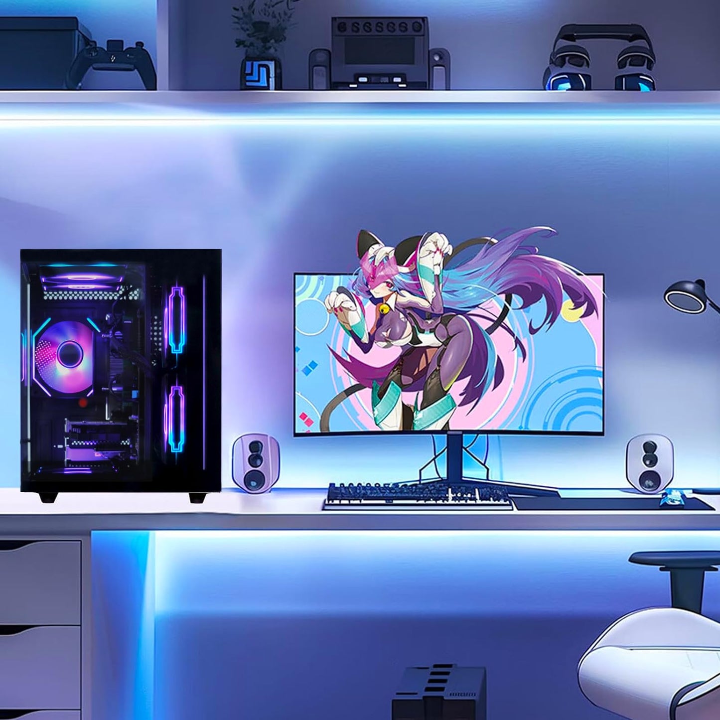 suevery Prebuilt Gaming PC Desktop, Ryzen 7 5700X (8-Core/16-Thread, Up to 4.6GHz), RTX 3050 6GB, 16GB DDR4 RAM, 512GB NVMe SSD, WiFi6, 4K Editing Streaming VR,High End Computer Tower White