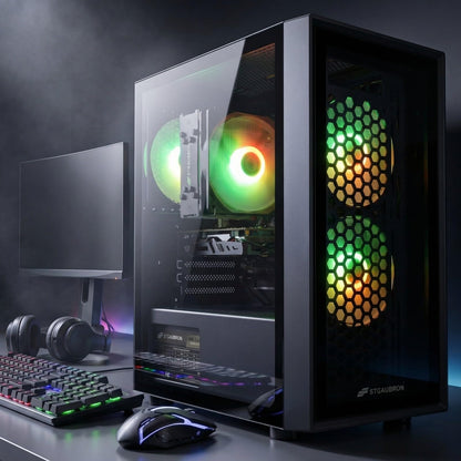 STGAubron Gaming PC Computer Desktop, Intel Core i7 8th Gen up to 4.1G, GeForce RTX 3050 6G, 16G DDR4, 512G SSD, WiFi 6, BT 5.2, RGB Fan x4, Windows 11 Home