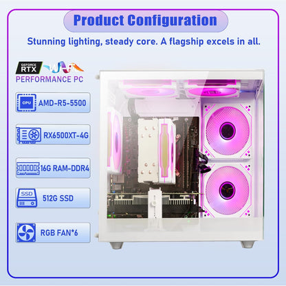 suevery Prebuilt Gaming PC Desktop, Ryzen 7 5700X (8-Core/16-Thread, Up to 4.6GHz), RTX 3050 6GB, 16GB DDR4 RAM, 512GB NVMe SSD, WiFi6, 4K Editing Streaming VR,High End Computer Tower White