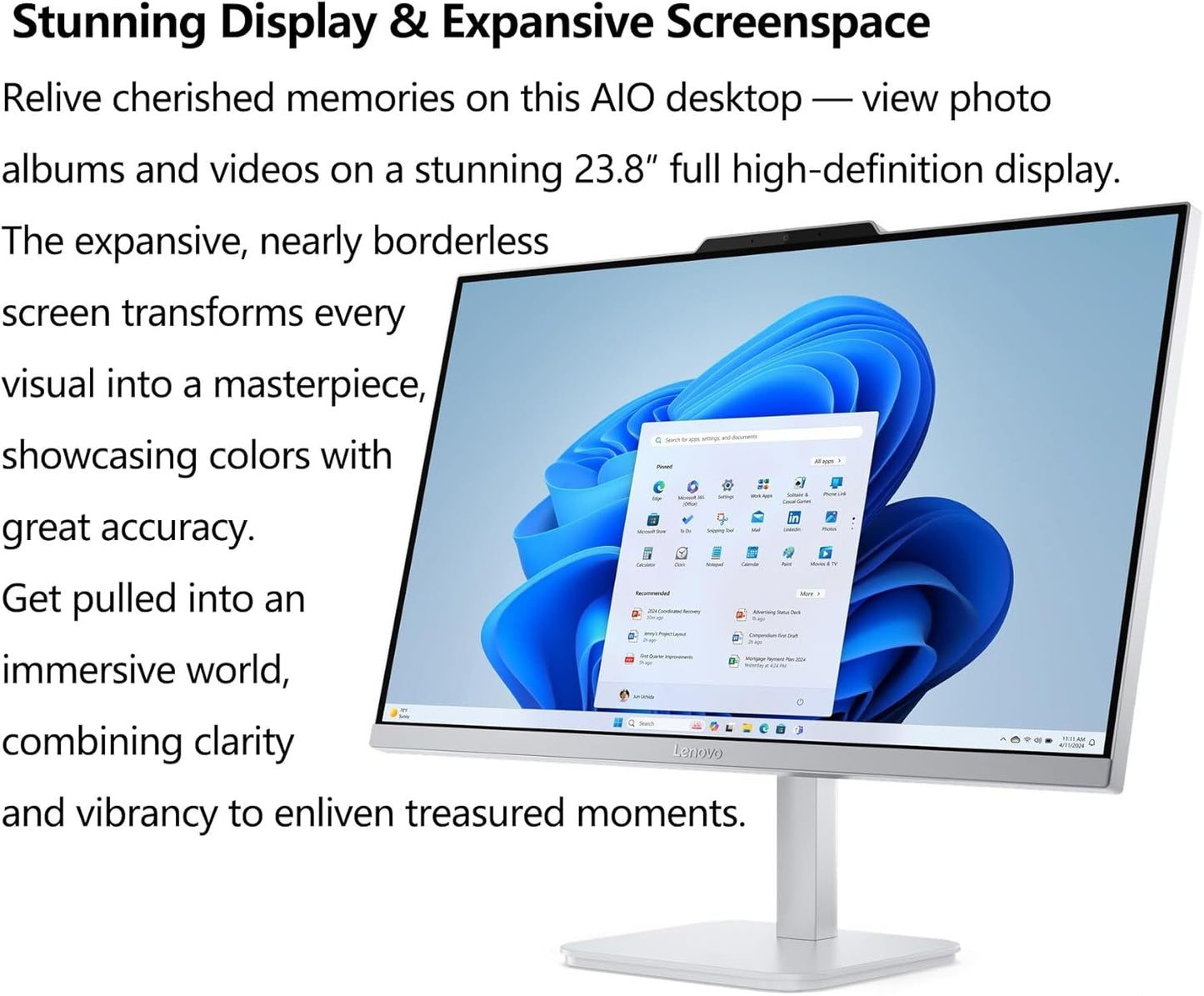Lenovo 24 All-in-One Desktop Computer for Home Office, 32GB DDR4 RAM, 1TB PCIe SSD, Intel Processor 8-Core (Beat i5-1140G7), 23.8" FHD AIO, WiFi 6, Bluetooth, RJ-45, HDMI, Windows 11 Pro, AZ-XUT