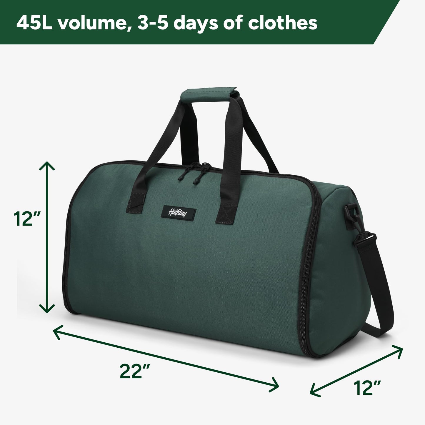 Halfday Convertible 2-in-1 Garment Duffel Weekender Bag 45L | Wrinkle-Free Travel, Hanging Suit Compartment, Shoe Pockets, Trolley Sleeve. Durable & Water-Resistant Carry-On, Hunter