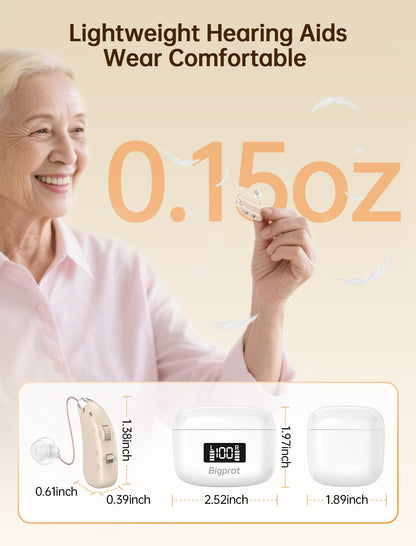 Hearing Aids Rechargeable for Seniors, Lightweight Hearing Amplifiers for Adults Hearing Loss with Noise Cancelling,Portable Behind-the-Ear Hearing Aid Headphones Charging Case Stepless Volume Control