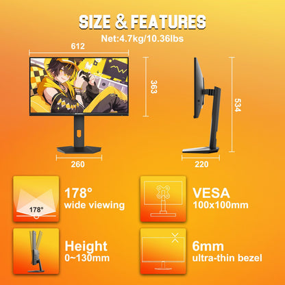 SANSUI 27 Inch Curved Gaming Monitor 180Hz 1ms with Speakers FHD 1080P Computer Monitor FreeSync|1500R|130% sRGB|HDR|Low Blue Light|HDMI DP Ports|VESA Mount|Metal Stand(ES-G27C1 HDMI Cable Incl.)