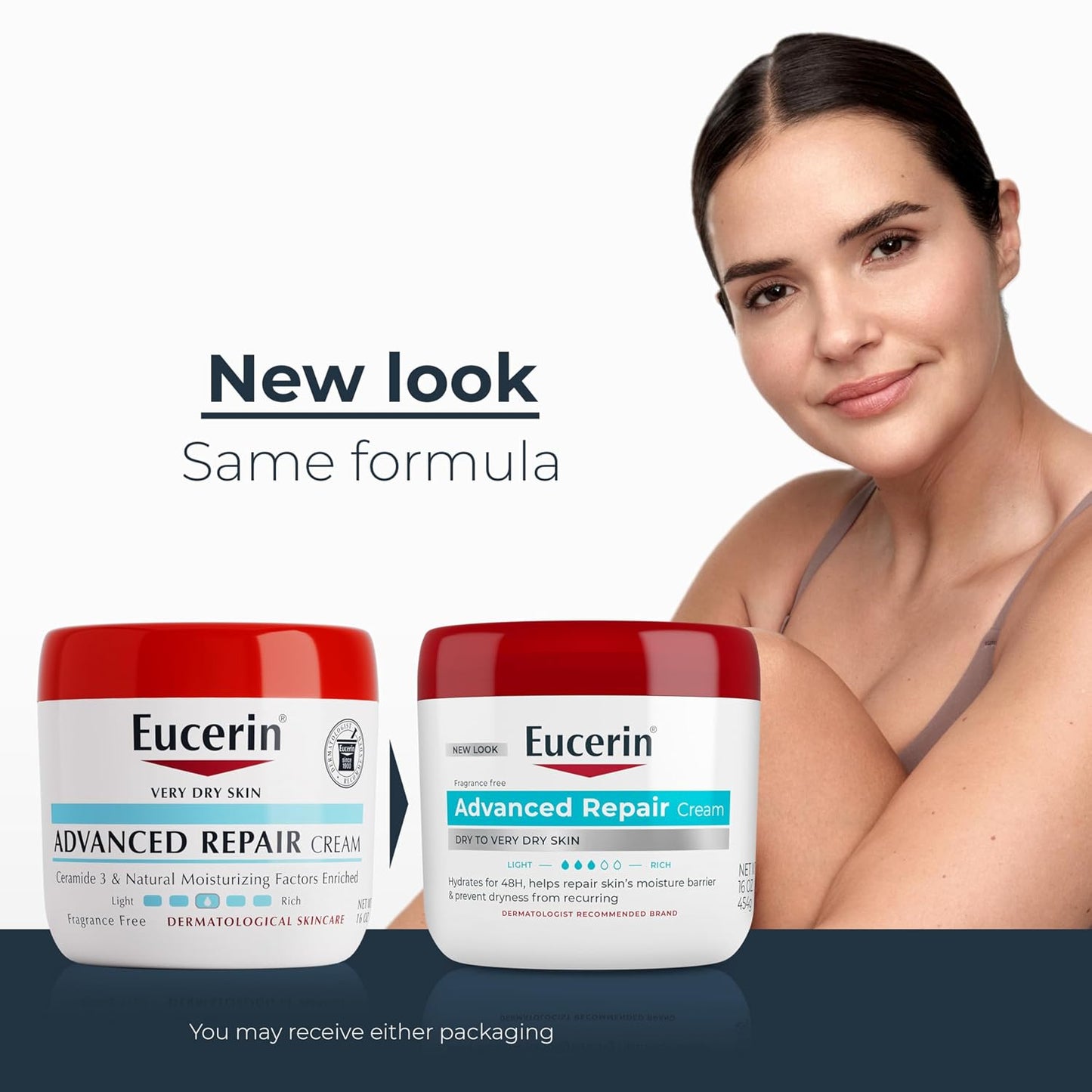 Eucerin Advanced Repair Body Cream, Urea Enriched, Unscented Body Cream for Dry Skin With Triple Moisturizing Complex, 8 OZ Tube