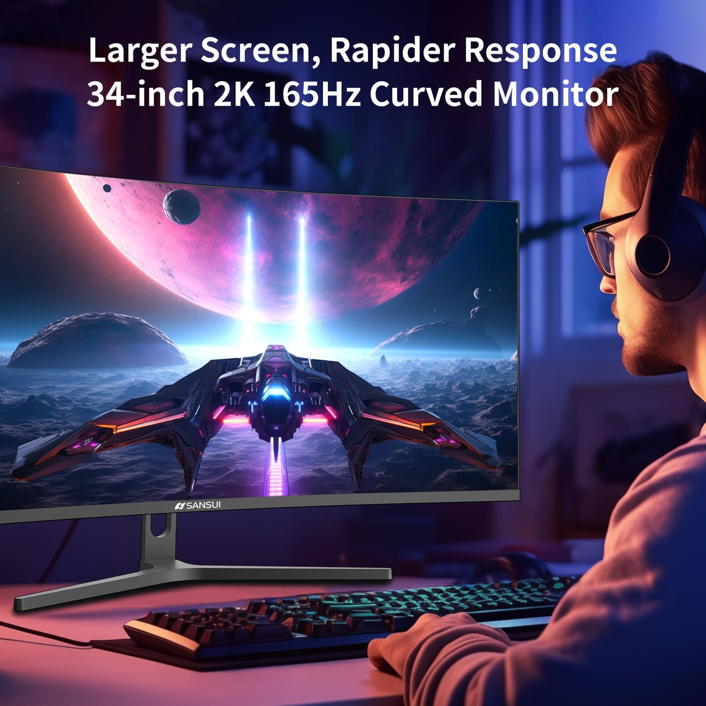 SANSUI 27 Inch Curved 240Hz Gaming Monitor FHD 1080P, 1500R Curve Computer Monitor, 130% sRGB, 4000:1 Contrast, HDR, FreeSync, MPRT 1Ms, Low Blue Light, HDMI DP Ports, Metal Stand, DP Cable Incl.