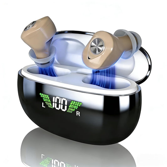 OTC Hearing Aids for Seniors-16 Channel Rechargeable Invisible ITE Hearing Aid with One-Button Operation, Noise Reduction, 3 Listening Modes, 4 Volume Levels, LED Digital Display, Long Battery Life, Easy to Use for Elderly Adults& Anti-Whistling Comfort F