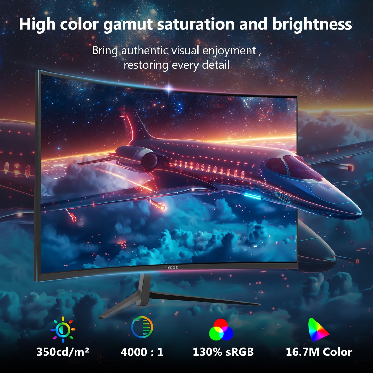Curved Gaming Monitor Z-Edge 34", WQHD 1440P 240Hz 165Hz Computer Monitor, MPRT 1ms, 21:9 Aspect Ratio, 1500R，16.7M Colors, 4000:1 Contrast, AG34P Edgeless, Height Adjustable 2X DP and 2X HDMI