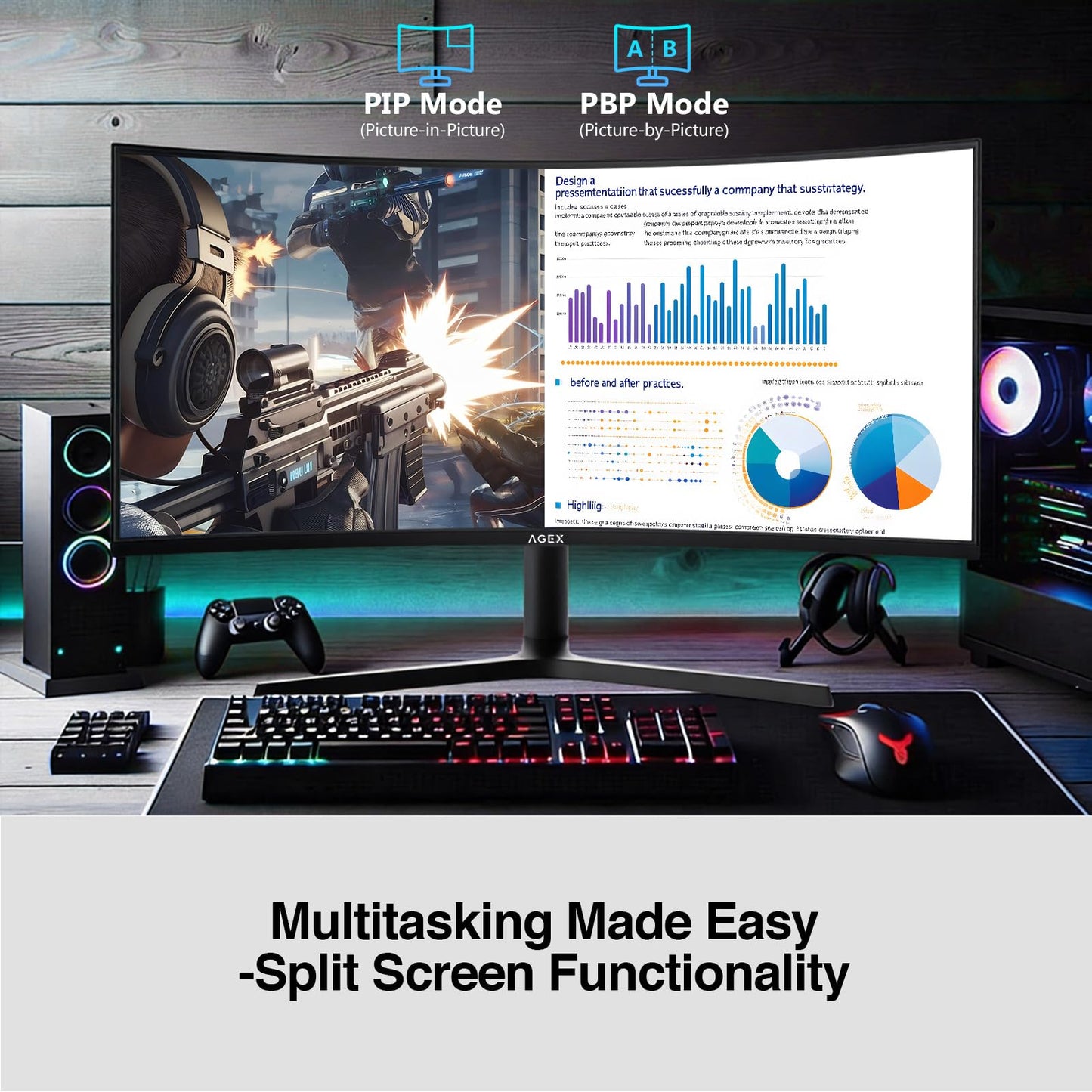 Curved Gaming Monitor Z-Edge 34", WQHD 1440P 240Hz 165Hz Computer Monitor, MPRT 1ms, 21:9 Aspect Ratio, 1500R，16.7M Colors, 4000:1 Contrast, AG34P Edgeless, Height Adjustable 2X DP and 2X HDMI