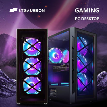 STGAubron RGB Desktop PC Computer, AMD Ryzen 5 3400G up to 4.2GHz, 16G DDR4, 512G SSD, WiFi 6 & BT 5.2, RGB Fan x6, RGB Keyboard & Mouse, Windows 11 Home