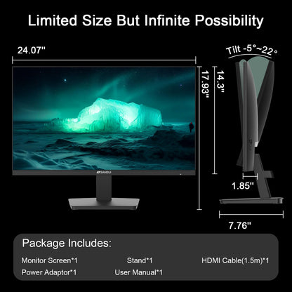 SANSUI 27 Inch Curved 240Hz Gaming Monitor FHD 1080P, 1500R Curve Computer Monitor, 130% sRGB, 4000:1 Contrast, HDR, FreeSync, MPRT 1Ms, Low Blue Light, HDMI DP Ports, Metal Stand, DP Cable Incl.