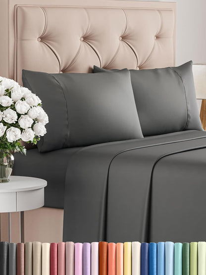 Queen 6 Piece Sheet Set - Cooling Sheets for Hot Sleepers - Hotel Luxury Bedding Set with 8-16 Inch Deep Pockets - 1 Flat & 1 Fitted & 4 Pillowcases - Ultra Soft, Easy Care and Wrinkle Free - White