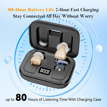 Rechargeable Hearing Aids for Seniors - Compact In-the-Ear Hearing Amplifiers with Adaptive Noise Reduction & Easy Controls | Long-Lasting Battery Discreet Invisible Design for Adults & Elderly