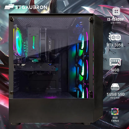 STGAubron Gaming PC Computer Desktop, Intel Core i7 8th Gen up to 4.1G, GeForce RTX 3050 6G, 16G DDR4, 512G SSD, WiFi 6, BT 5.2, RGB Fan x4, Windows 11 Home