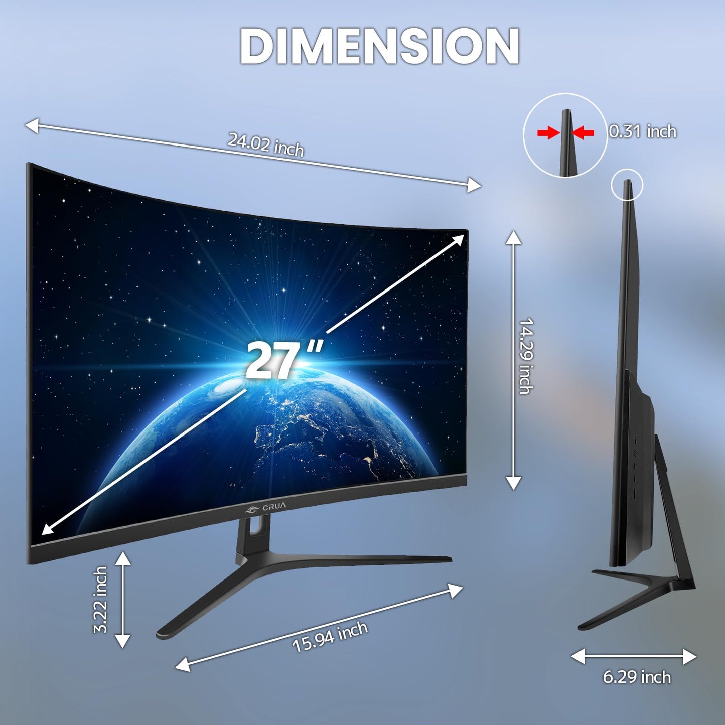 CRUA 45" Curved Gaming Monitor, 240Hz DQHD 5120×1440 UltraWide 32:9 VA Screen Computer Monitors, 120% sRGB,1500R, AMD FreeSync Compatible, Built-in Speakers, HDMI 2.1 & DP 1.4, Wall Mountable – Black