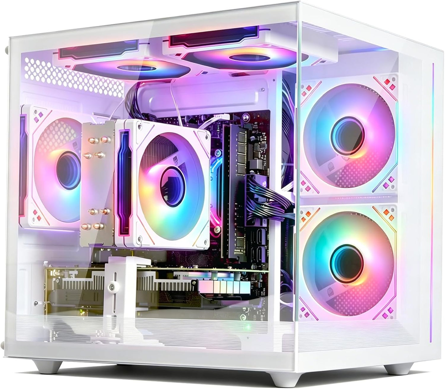 suevery Prebuilt Gaming PC Desktop, Ryzen 7 5700X (8-Core/16-Thread, Up to 4.6GHz), RTX 3050 6GB, 16GB DDR4 RAM, 512GB NVMe SSD, WiFi6, 4K Editing Streaming VR,High End Computer Tower White