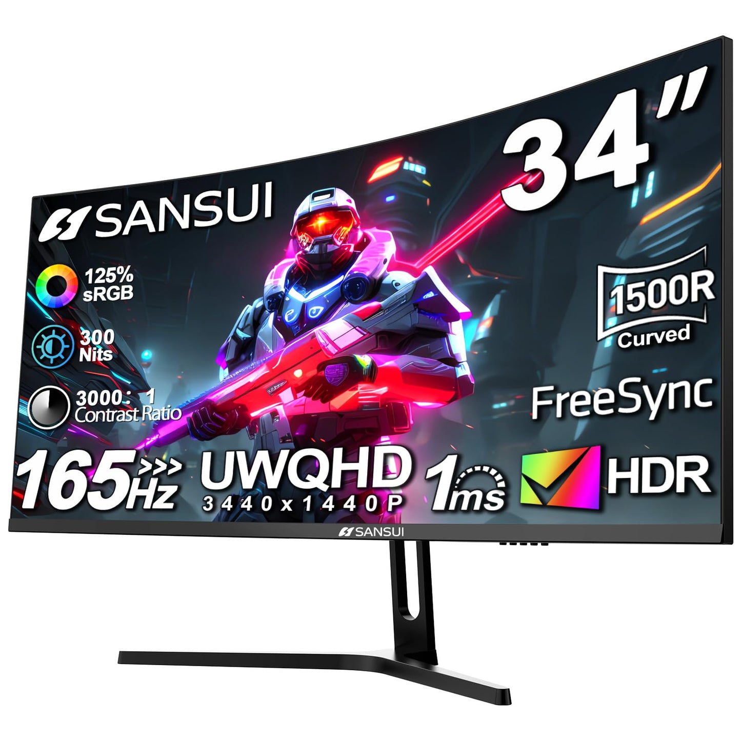 SANSUI 27 Inch Curved 240Hz Gaming Monitor FHD 1080P, 1500R Curve Computer Monitor, 130% sRGB, 4000:1 Contrast, HDR, FreeSync, MPRT 1Ms, Low Blue Light, HDMI DP Ports, Metal Stand, DP Cable Incl.