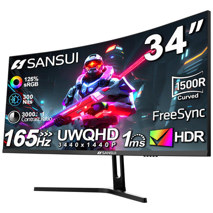 SANSUI 27 Inch Curved 240Hz Gaming Monitor FHD 1080P, 1500R Curve Computer Monitor, 130% sRGB, 4000:1 Contrast, HDR, FreeSync, MPRT 1Ms, Low Blue Light, HDMI DP Ports, Metal Stand, DP Cable Incl.