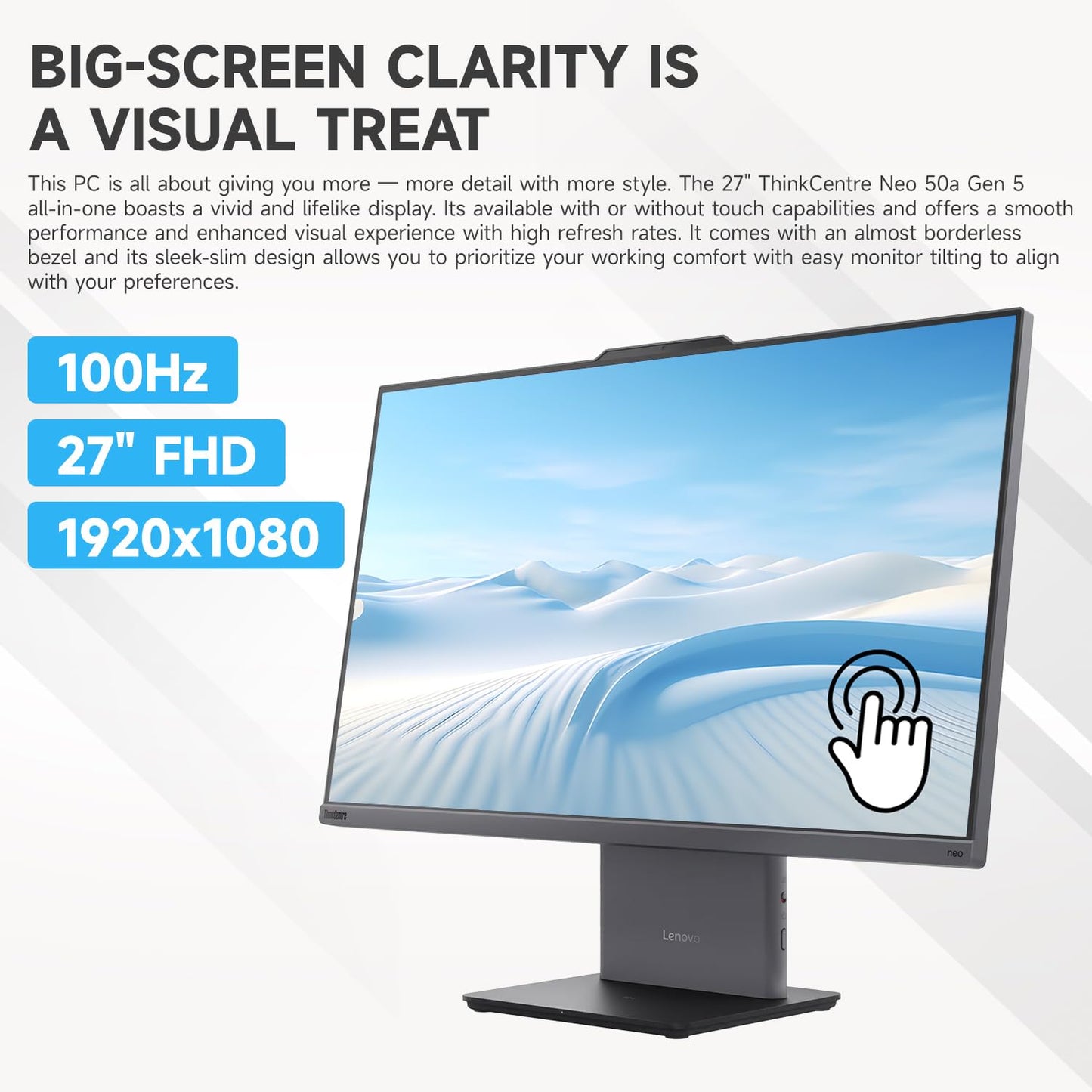 Lenovo ThinkCentre Neo 50a All-in-One Business Desktop, 27” FHD 100Hz Touchscreen, Intel Core i7-13620H, 32GB DDR5, 1TB SSD, Webcam, HDMI, Wi-Fi 6, Wired KB & M, Win 11 Pro, Adata Flash Drive Bundle
