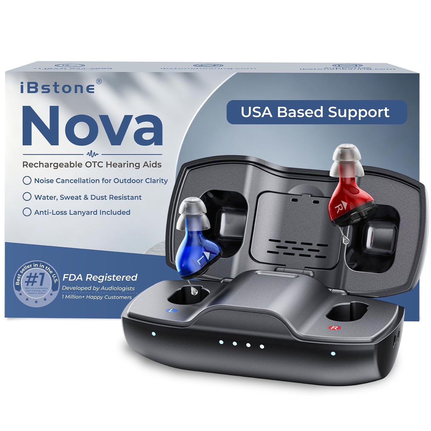 Nova Hearing Aids for Seniors Adults: Superior Sound Quality - Smart Noise Cancelling - No Feedback - 1.5Hrs Charging for 100Hrs Working - Come with Anti-Lost Lanyard - Over-the-Counter