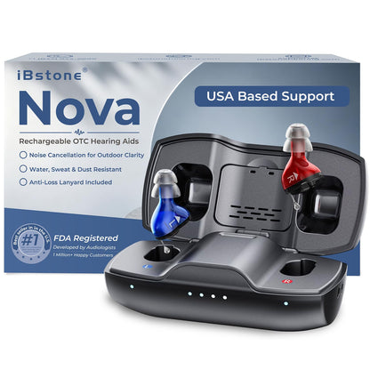 Nova Hearing Aids for Seniors Adults: Superior Sound Quality - Smart Noise Cancelling - No Feedback - 1.5Hrs Charging for 100Hrs Working - Come with Anti-Lost Lanyard - Over-the-Counter