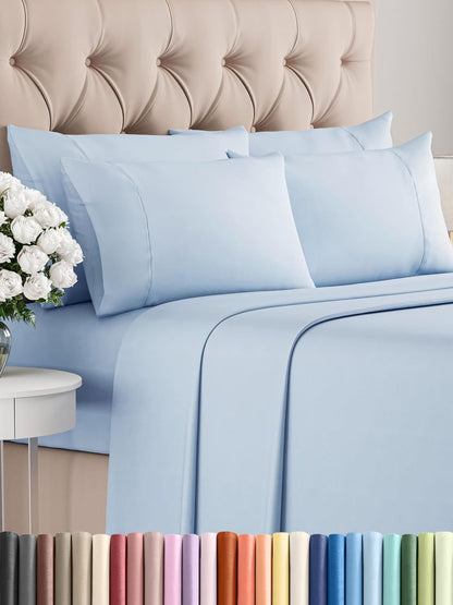 Queen 6 Piece Sheet Set - Cooling Sheets for Hot Sleepers - Hotel Luxury Bedding Set with 8-16 Inch Deep Pockets - 1 Flat & 1 Fitted & 4 Pillowcases - Ultra Soft, Easy Care and Wrinkle Free - White