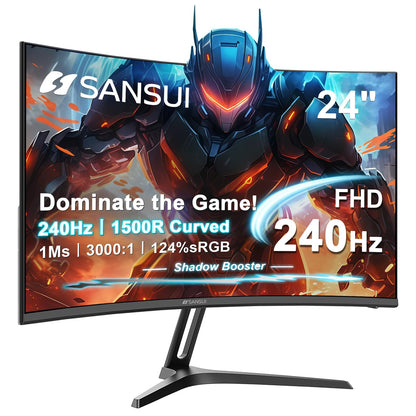 SANSUI 34 Inch 240Hz Ultrawide Curved Gaming Monitor UWQHD 3440×1440, 21:9 2K Curved Monitor 1500R,HDR400,Fast VA, PIP/PBP,AI Crosshair,AIPQ(Visual Enhance),MPRT 1ms,HDMI2.1 * 2,DP1.4 * 2