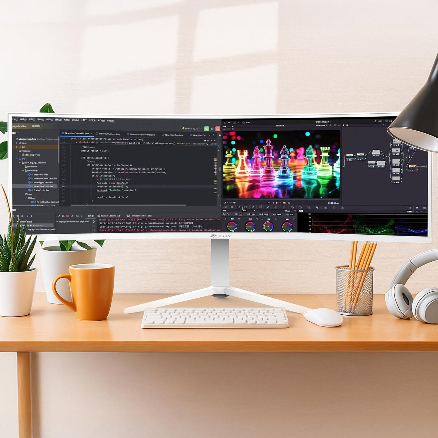 CRUA 45" Curved Gaming Monitor, 240Hz DQHD 5120×1440 UltraWide 32:9 VA Screen Computer Monitors, 120% sRGB,1500R, AMD FreeSync Compatible, Built-in Speakers, HDMI 2.1 & DP 1.4, Wall Mountable – Black