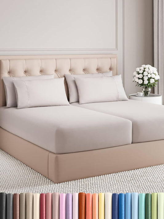 Queen 6 Piece Sheet Set - Cooling Sheets for Hot Sleepers - Hotel Luxury Bedding Set with 8-16 Inch Deep Pockets - 1 Flat & 1 Fitted & 4 Pillowcases - Ultra Soft, Easy Care and Wrinkle Free - White