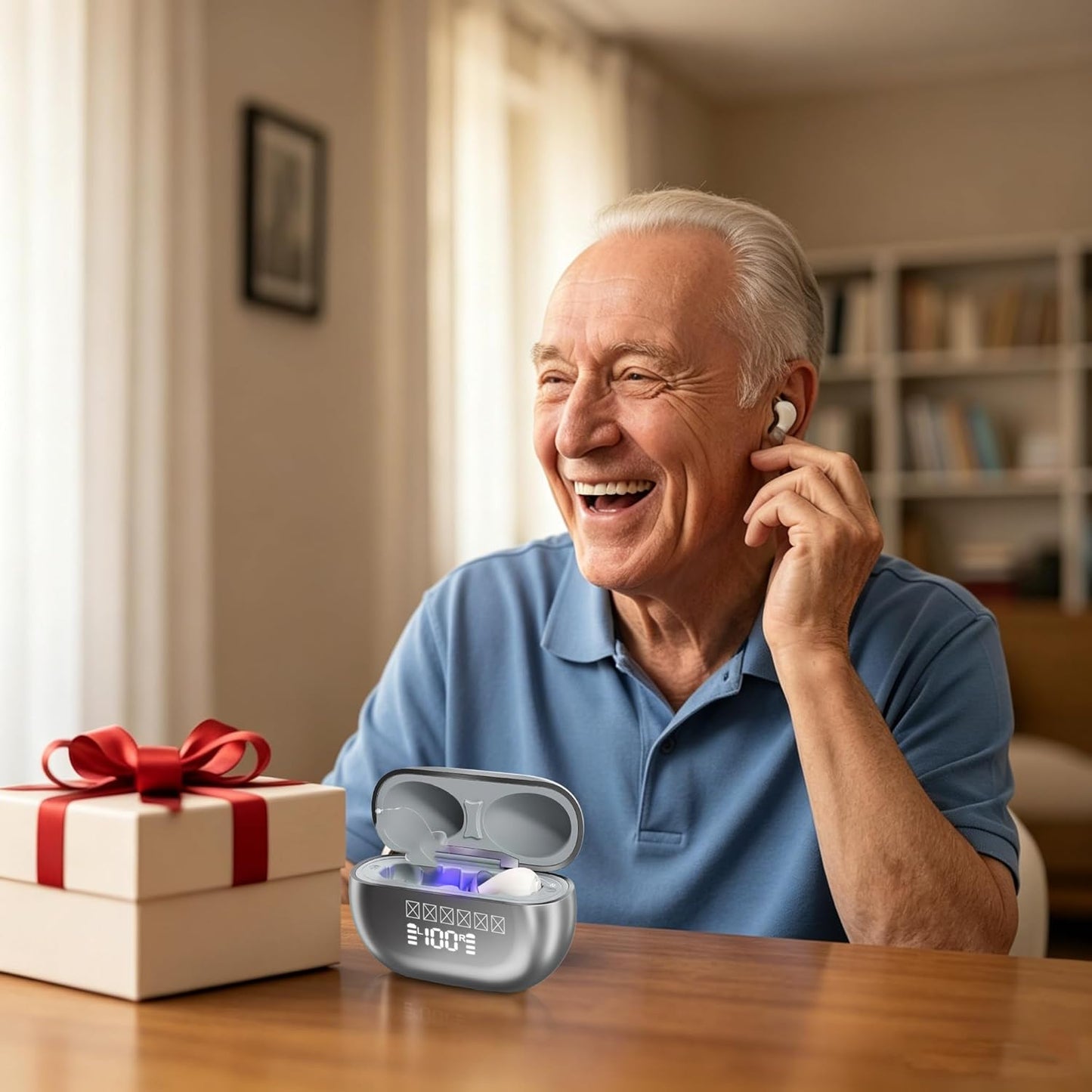 Rechargeable Hearing Amplifiers for Seniors & Adults - Noise Cancelling Personal Sound Device, 30+ Hour Battery Life, 32-Channel Clear Sound, One-Button Operation,UV Charging Case,Super Mini Invisible