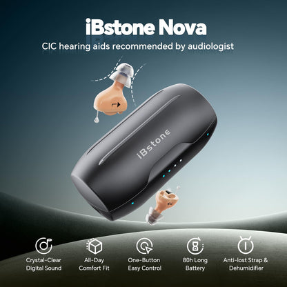 Nova Hearing Aids for Seniors Adults: Superior Sound Quality - Smart Noise Cancelling - No Feedback - 1.5Hrs Charging for 100Hrs Working - Come with Anti-Lost Lanyard - Over-the-Counter