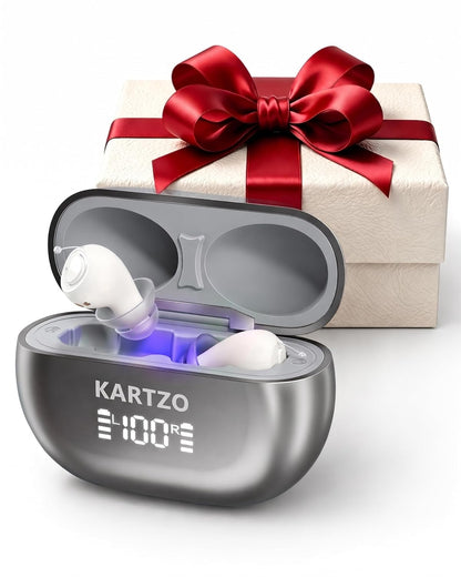 Rechargeable Hearing Amplifiers for Seniors & Adults - Noise Cancelling Personal Sound Device, 30+ Hour Battery Life, 32-Channel Clear Sound, One-Button Operation,UV Charging Case,Super Mini Invisible