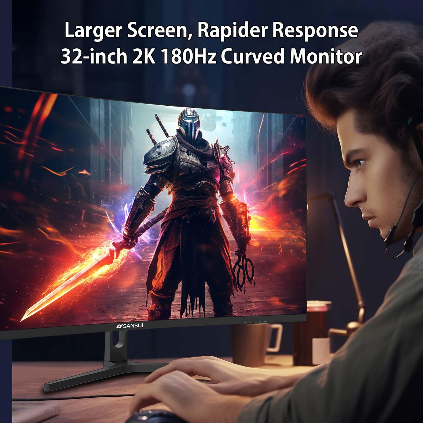 SANSUI 27 Inch Curved Gaming Monitor 180Hz 1ms with Speakers FHD 1080P Computer Monitor FreeSync|1500R|130% sRGB|HDR|Low Blue Light|HDMI DP Ports|VESA Mount|Metal Stand(ES-G27C1 HDMI Cable Incl.)