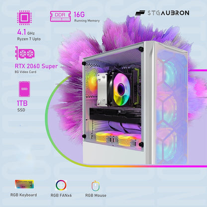 STGAubron Gaming PC Computer Desktop, Intel Core i7 8th Gen up to 4.1G, GeForce RTX 3050 6G, 16G DDR4, 512G SSD, WiFi 6, BT 5.2, RGB Fan x4, Windows 11 Home