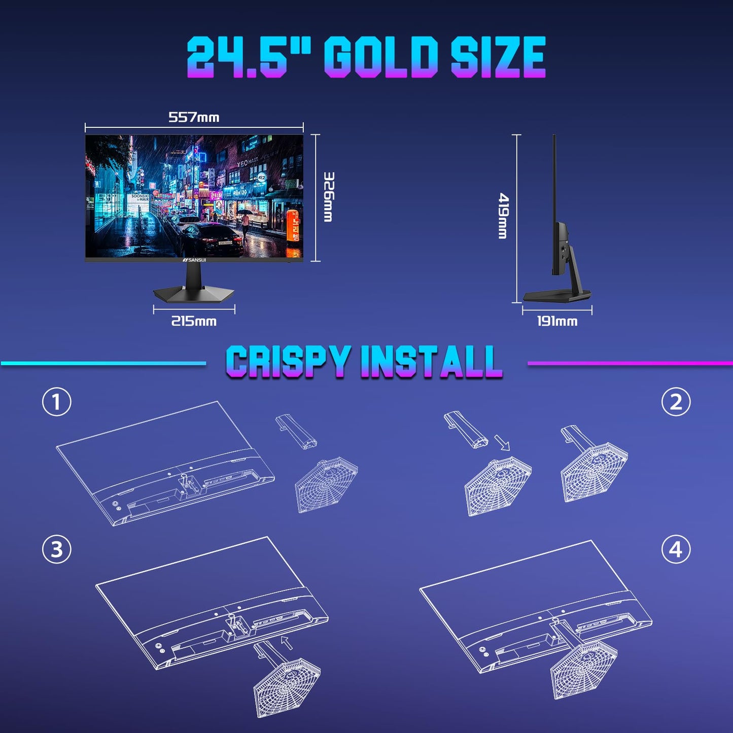 SANSUI 27 Inch Curved 240Hz Gaming Monitor FHD 1080P, 1500R Curve Computer Monitor, 130% sRGB, 4000:1 Contrast, HDR, FreeSync, MPRT 1Ms, Low Blue Light, HDMI DP Ports, Metal Stand, DP Cable Incl.