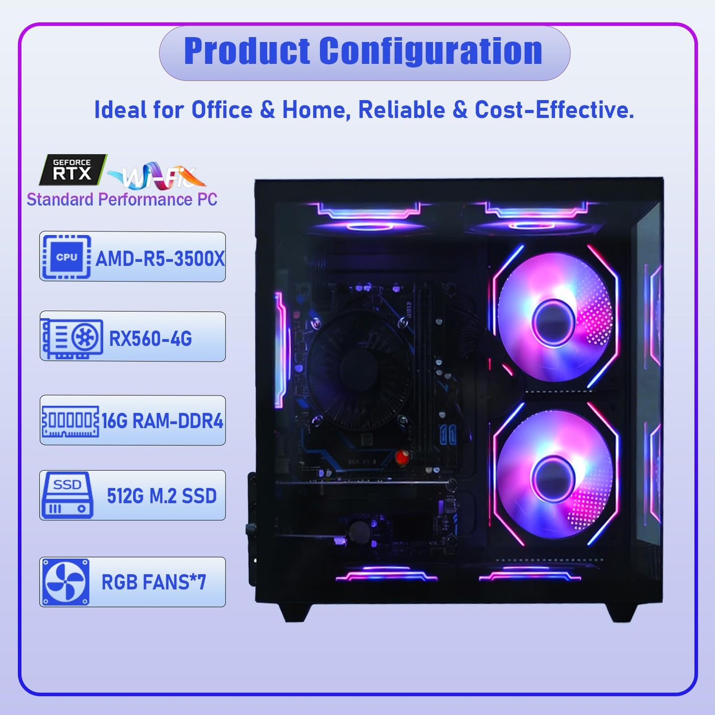 suevery Prebuilt Gaming PC Desktop, Ryzen 7 5700X (8-Core/16-Thread, Up to 4.6GHz), RTX 3050 6GB, 16GB DDR4 RAM, 512GB NVMe SSD, WiFi6, 4K Editing Streaming VR,High End Computer Tower White