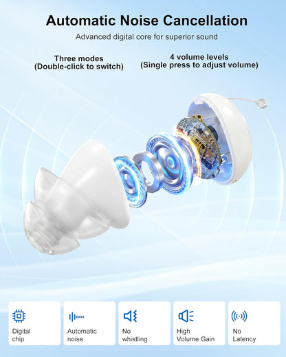 Rechargeable Hearing Amplifiers for Seniors & Adults - Noise Cancelling Personal Sound Device, 30+ Hour Battery Life, 32-Channel Clear Sound, One-Button Operation,UV Charging Case,Super Mini Invisible
