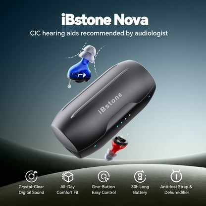 Nova Hearing Aids for Seniors Adults: Superior Sound Quality - Smart Noise Cancelling - No Feedback - 1.5Hrs Charging for 100Hrs Working - Come with Anti-Lost Lanyard - Over-the-Counter
