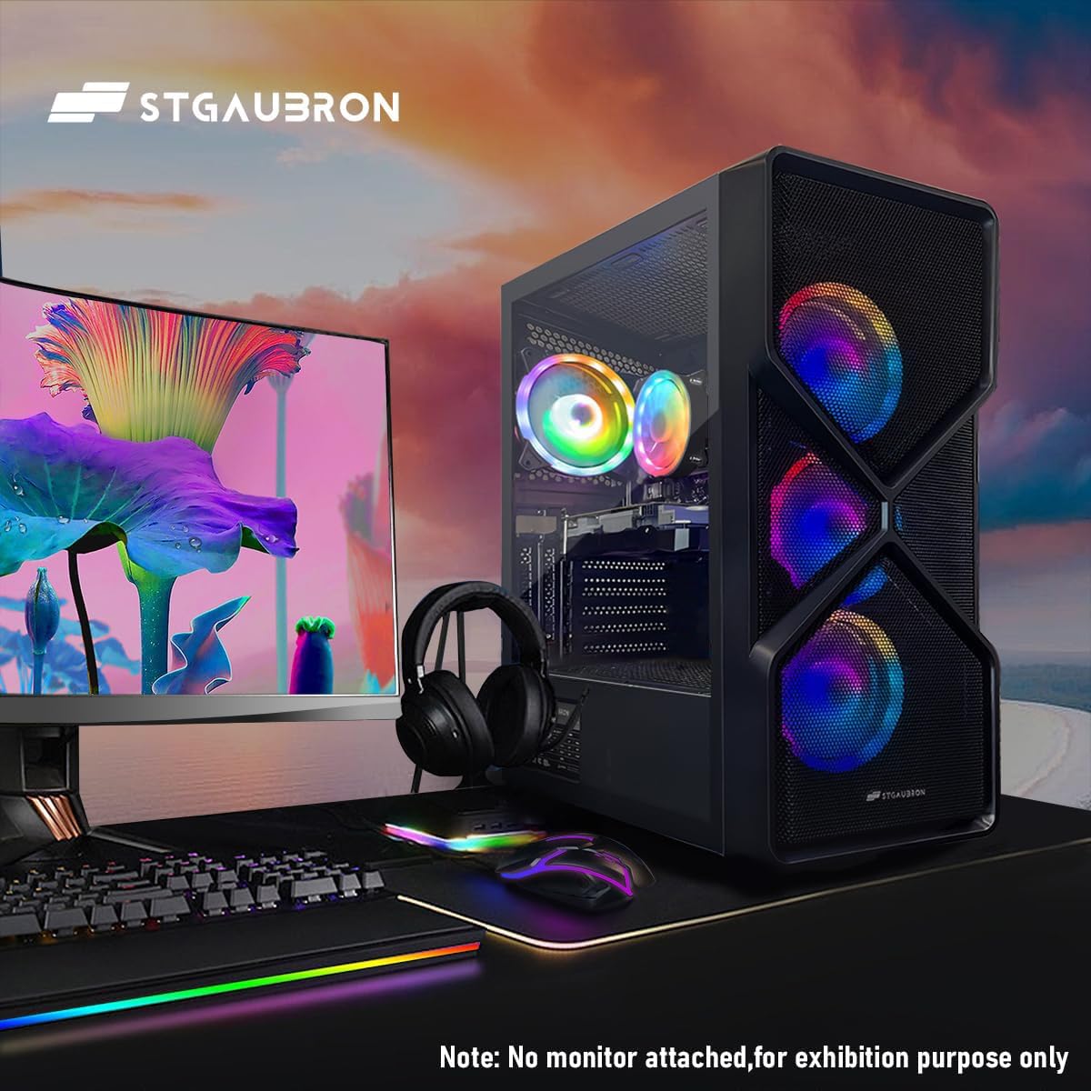 STGAubron Gaming PC Computer Desktop, Intel Core i7 8th Gen up to 4.1G, GeForce RTX 3050 6G, 16G DDR4, 512G SSD, WiFi 6, BT 5.2, RGB Fan x4, Windows 11 Home