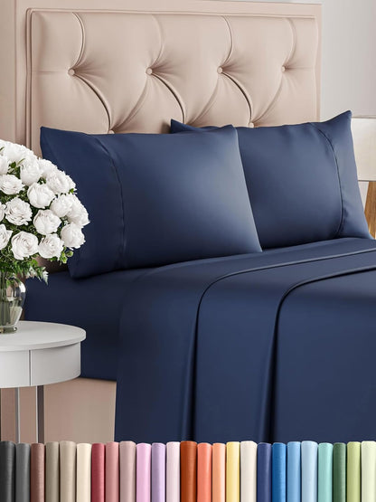 Queen 6 Piece Sheet Set - Cooling Sheets for Hot Sleepers - Hotel Luxury Bedding Set with 8-16 Inch Deep Pockets - 1 Flat & 1 Fitted & 4 Pillowcases - Ultra Soft, Easy Care and Wrinkle Free - White