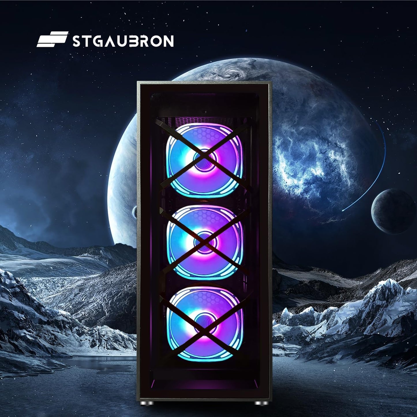 STGAubron RGB Desktop PC Computer, AMD Ryzen 5 3400G up to 4.2GHz, 16G DDR4, 512G SSD, WiFi 6 & BT 5.2, RGB Fan x6, RGB Keyboard & Mouse, Windows 11 Home