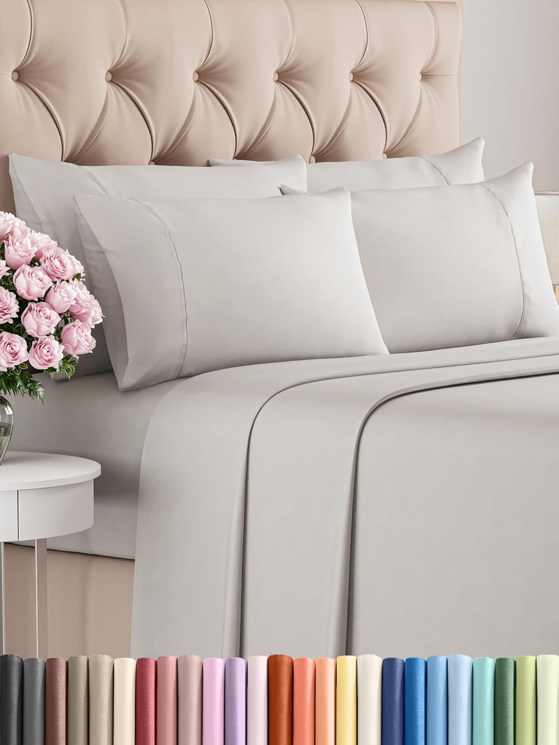 Queen 6 Piece Sheet Set - Cooling Sheets for Hot Sleepers - Hotel Luxury Bedding Set with 8-16 Inch Deep Pockets - 1 Flat & 1 Fitted & 4 Pillowcases - Ultra Soft, Easy Care and Wrinkle Free - White