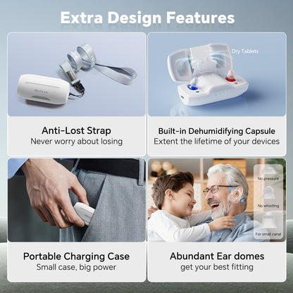 Nova Hearing Aids for Seniors Adults: Superior Sound Quality - Smart Noise Cancelling - No Feedback - 1.5Hrs Charging for 100Hrs Working - Come with Anti-Lost Lanyard - Over-the-Counter